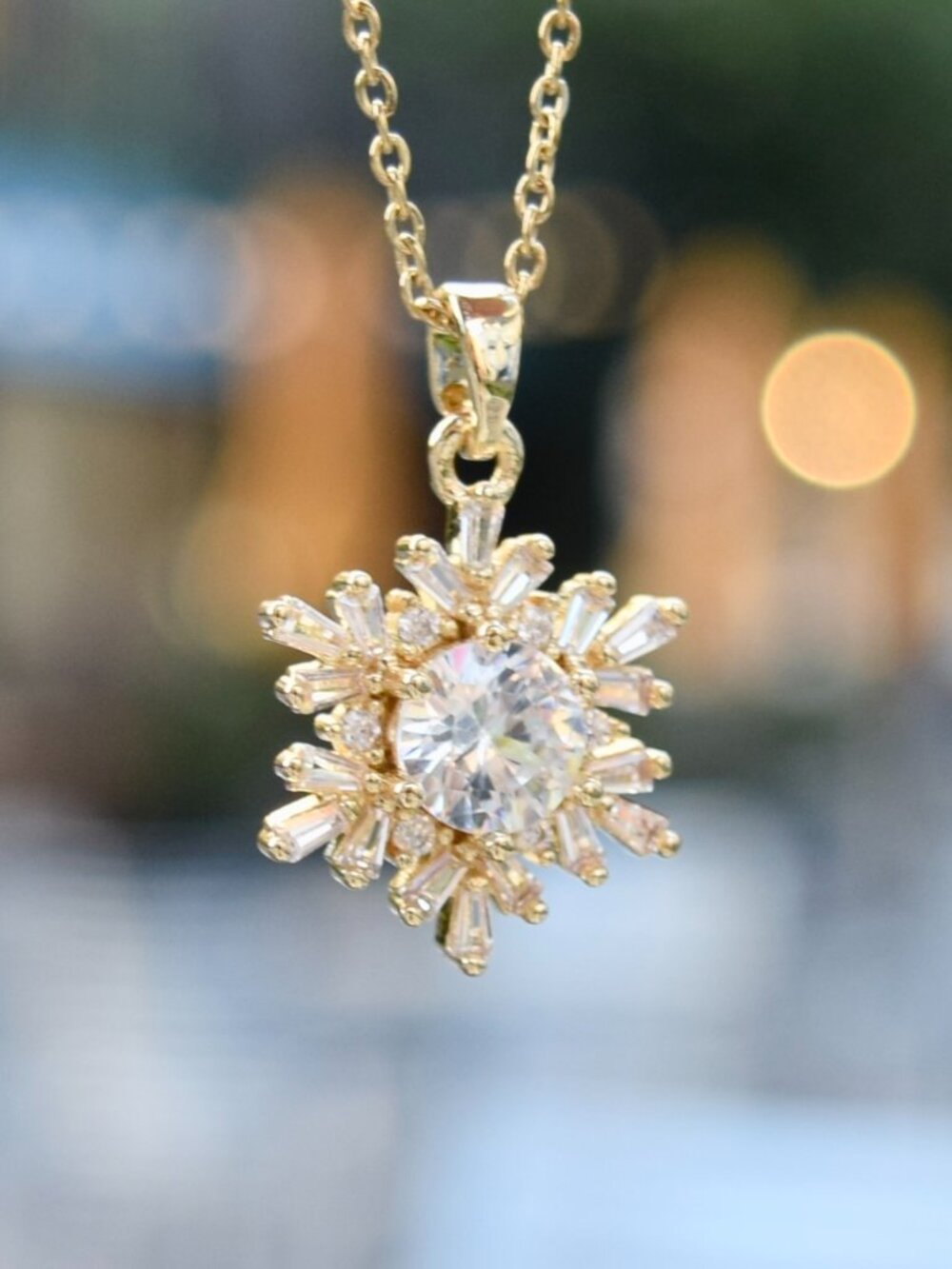Snowflake Crystal Diamond Charm - Stainless Steel Necklace